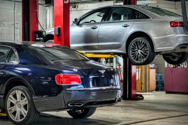 European cars in the Autobahn service bay